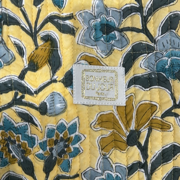 NWOT Bonheur Du Jour Paris yellow and blue quilted bag - Picture 2 of 3